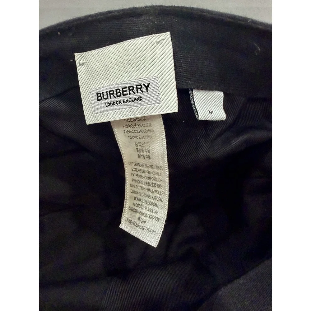 Burberry TB Logo Cotton Baseball Cap Black Checked Brim Mens Medium Hat